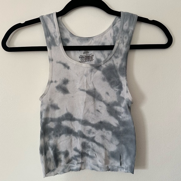 White and Grey Tie Dye Ribbed Crop Tank Top - Picture 1 of 3